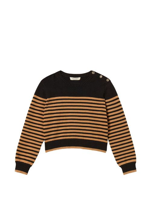Maglia Twinset Kids da bambina nera e marrone Iced Coffee a righe con bottoni logo TWINSET Kids | 262GJ303113771